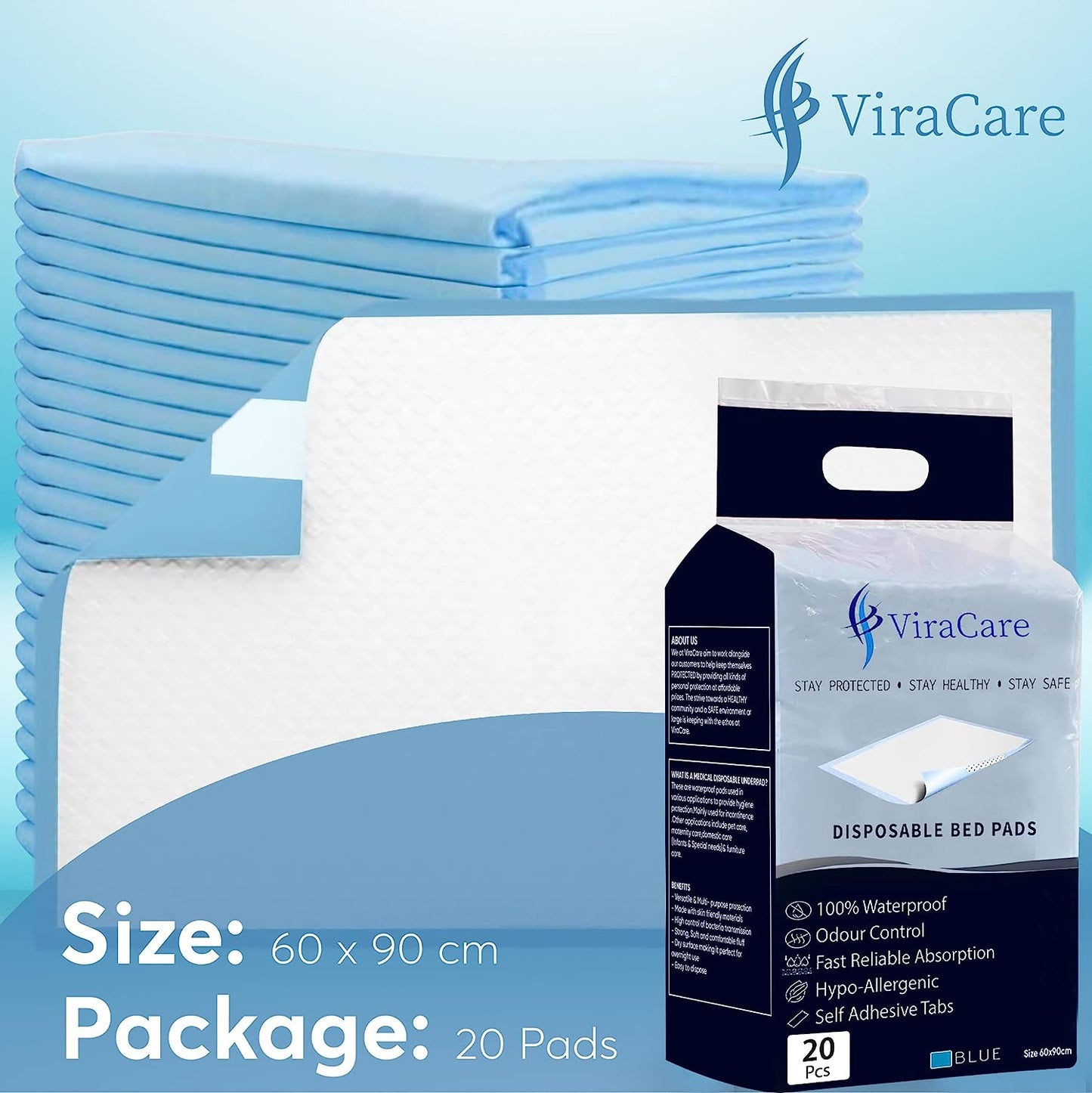 Incontinence Bed Pads: 60x90 cm, Unisex, (Qty: 20)