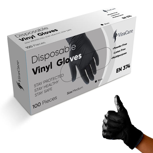 Black Vinyl Disposable Gloves, M,L (Qty: 100)