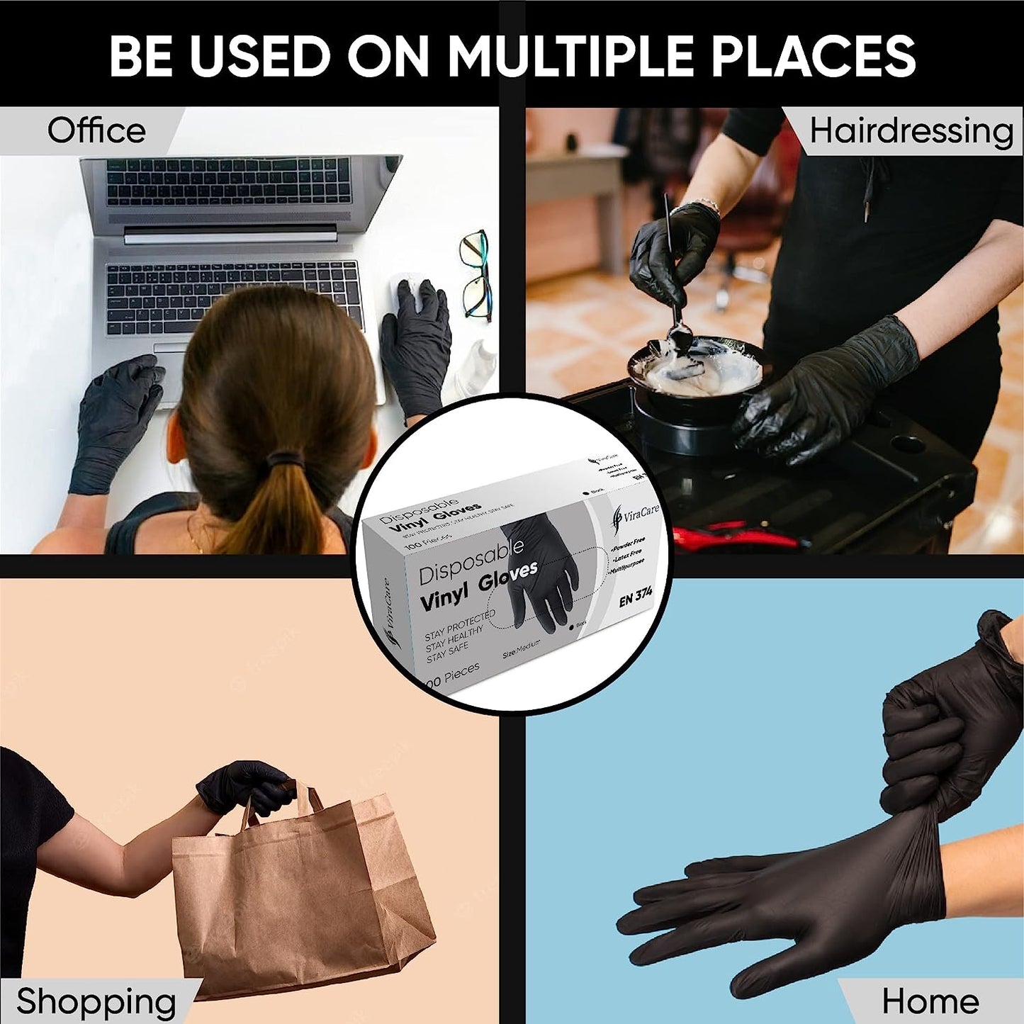 Black Vinyl Disposable Gloves, M,L (Qty: 100)