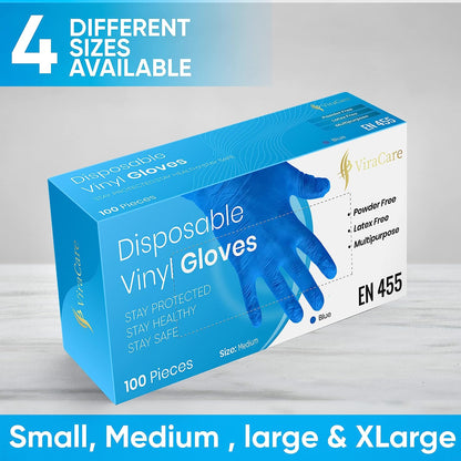 Blue Vinyl Disposable Gloves, M, L (Qty: 1 Pack of 100)