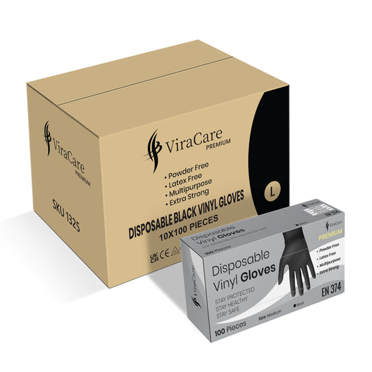 Black Vinyl Premium Disposable Gloves, M,L (Qty: 1000)