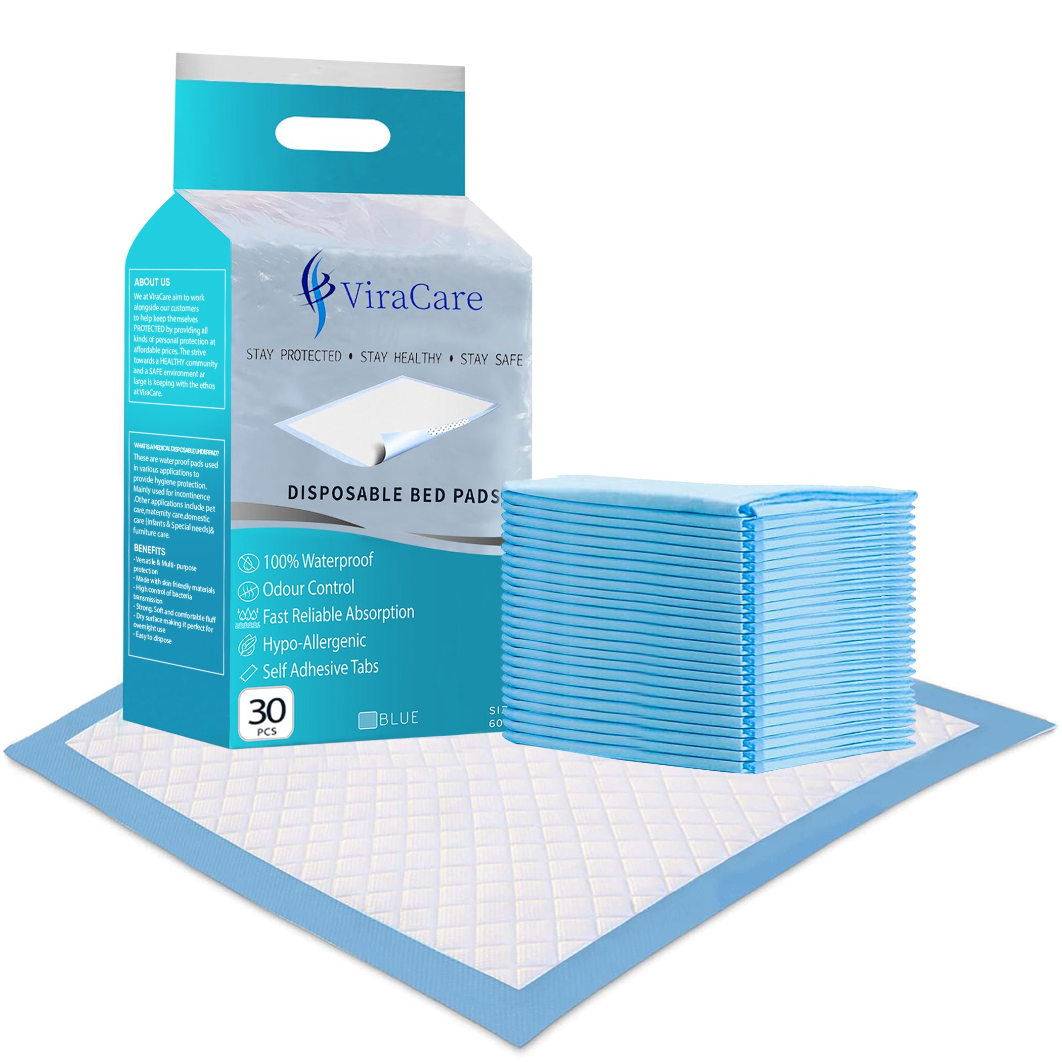 Incontinence Bed Pads 60x60 cm, Elderly and Disabled, (Qty 30) ViraCare