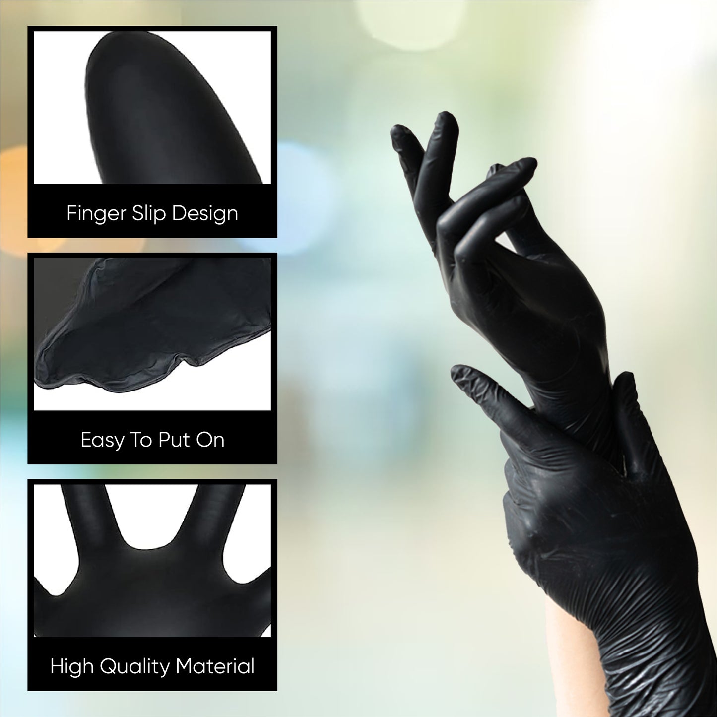 Black Vinyl Premium Disposable Gloves M,L (Qty: 100)