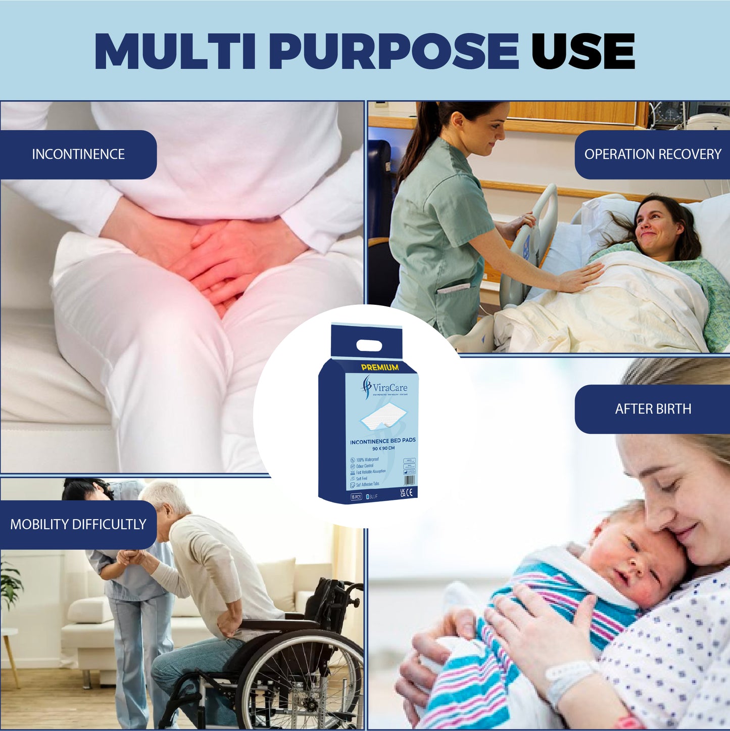 Premium Incontinence Bed Pads 90x90 cm (Qty: 105)