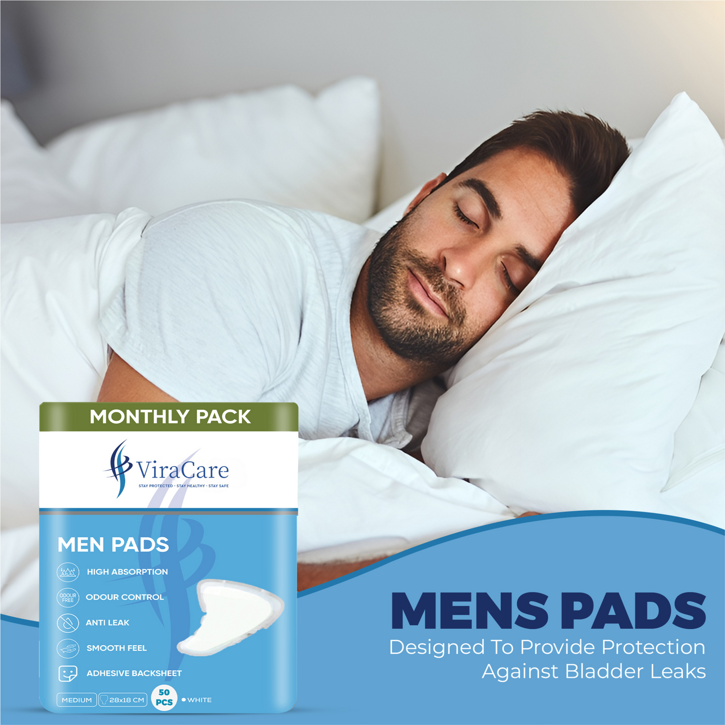 Men Pads Super: High Protection, Adhesive Backsheet, (Qty: 50)