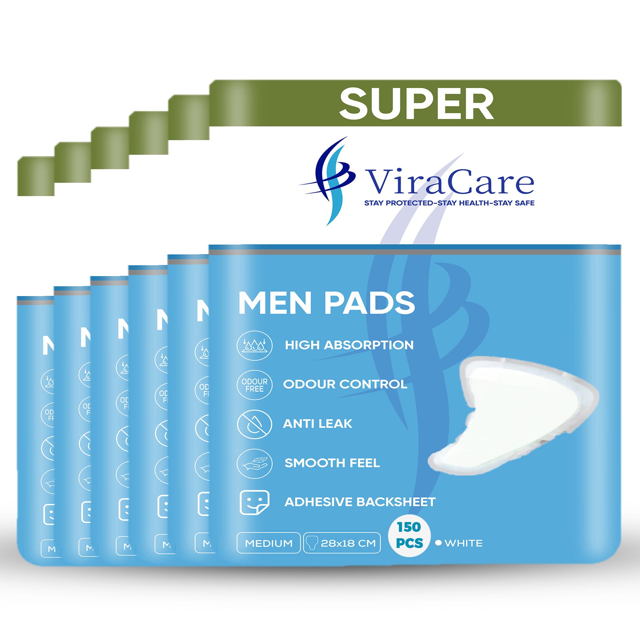 Men Pads Super High Protection Adhesive Backsheet Qty 150 ViraCare