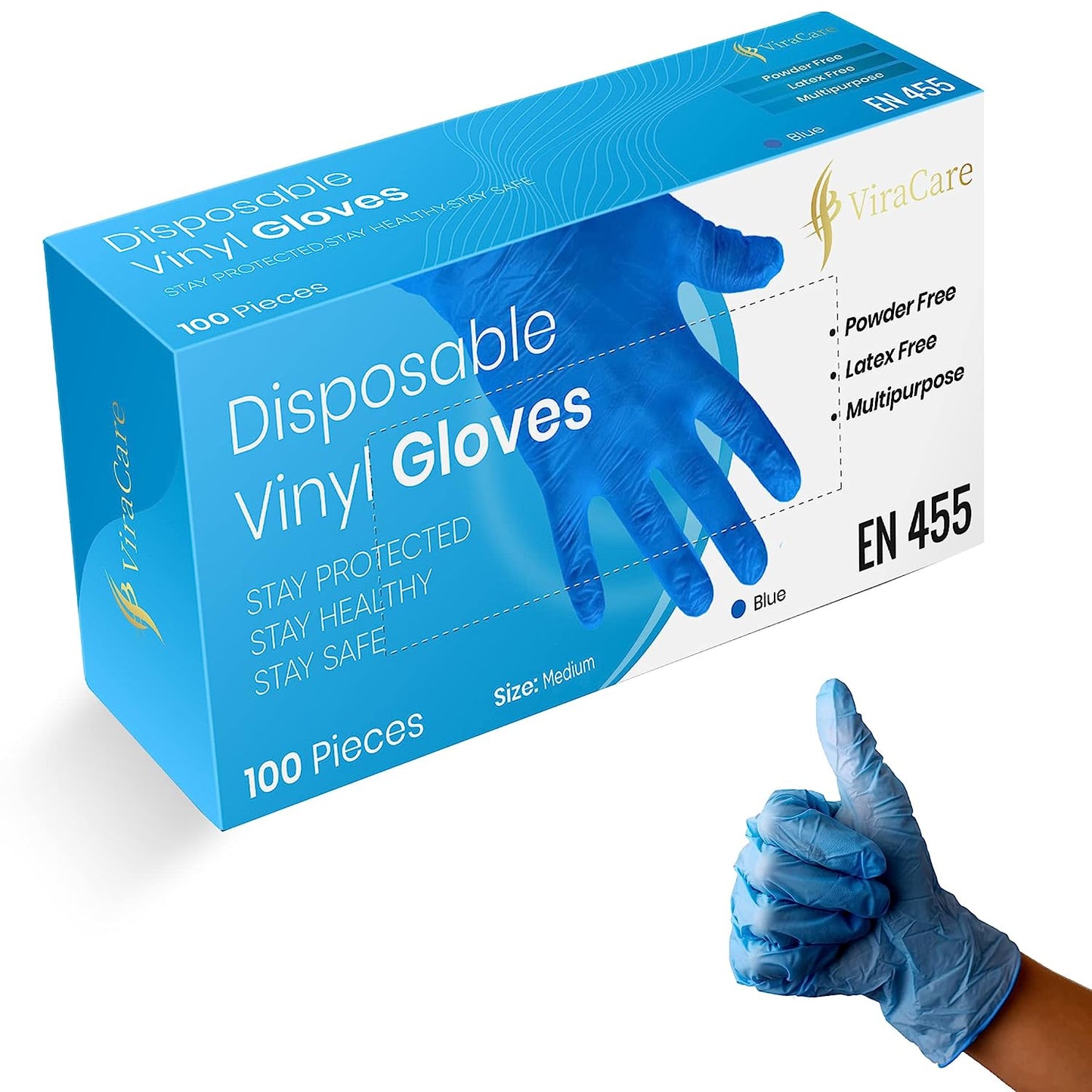 Blue Vinyl Disposable Gloves, M, L (Qty: 1 Pack of 100)