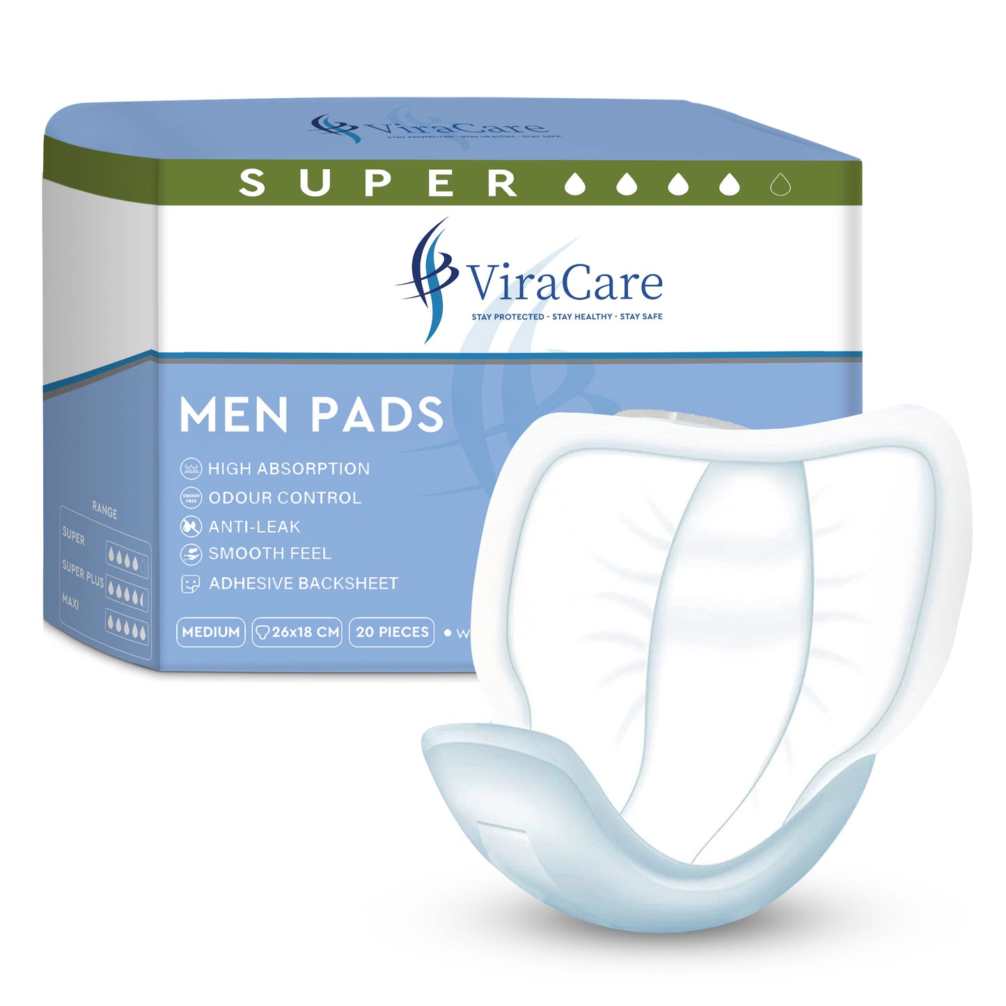 Super Men Pads: High Absorption, Adhesive Backsheet, (Qty: 20)