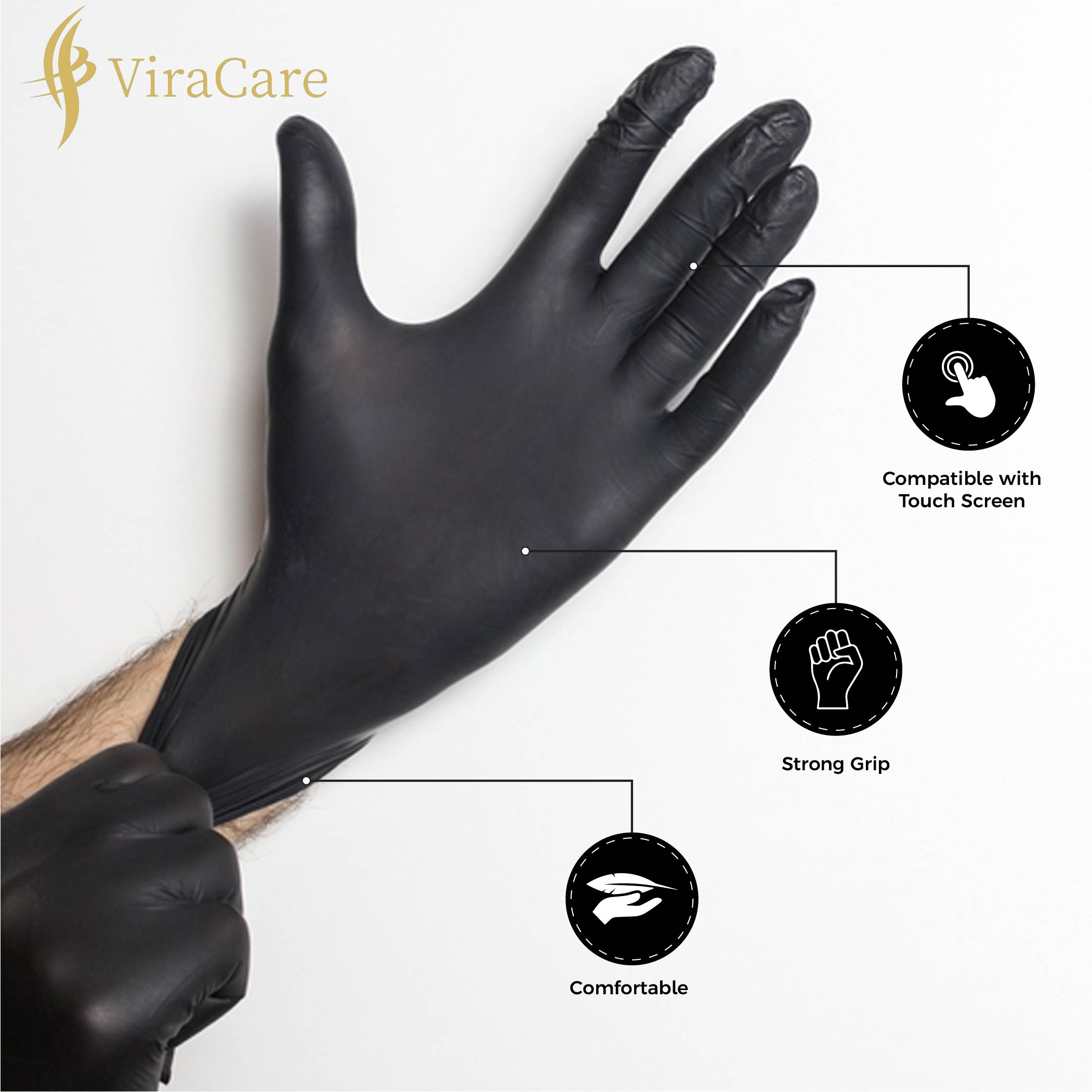 Black Nitrile Disposable Gloves M,L (Qty: 100) – ViraCare