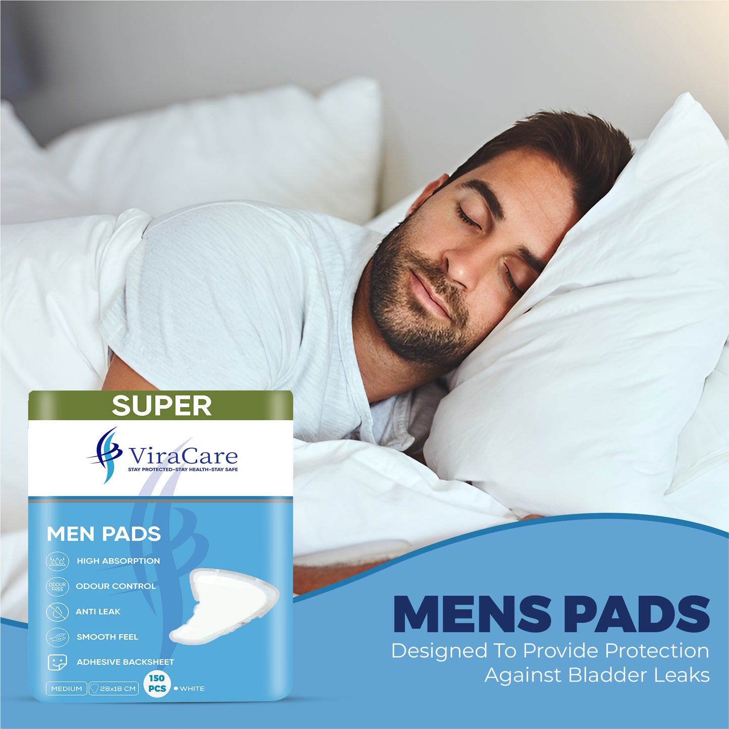 Men Pads Super: High Protection, Adhesive Backsheet, (Qty: 150)