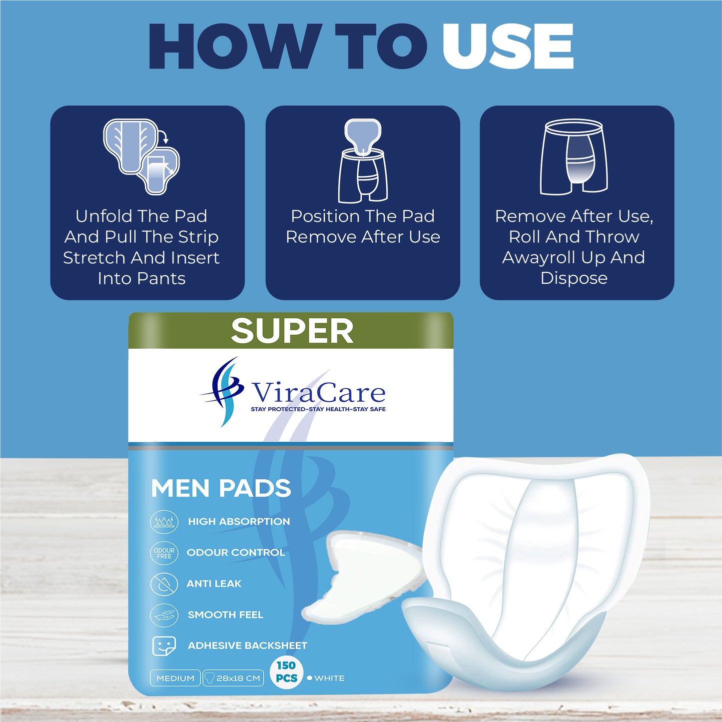 Men Pads Super: High Protection, Adhesive Backsheet, (Qty: 150)