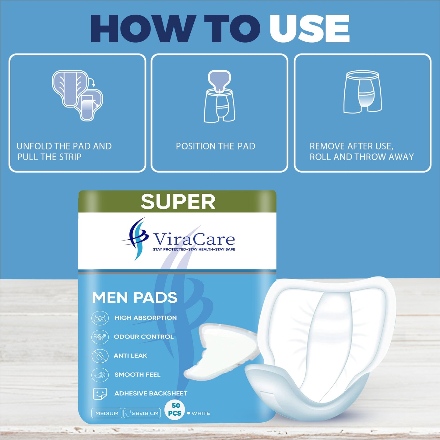 Men Pads Super: High Protection, Adhesive Backsheet, (Qty: 50)