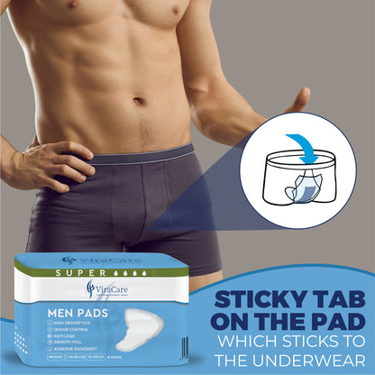 Men Pads: High Absorption, Adhesive Backsheet, (Qty: 25)